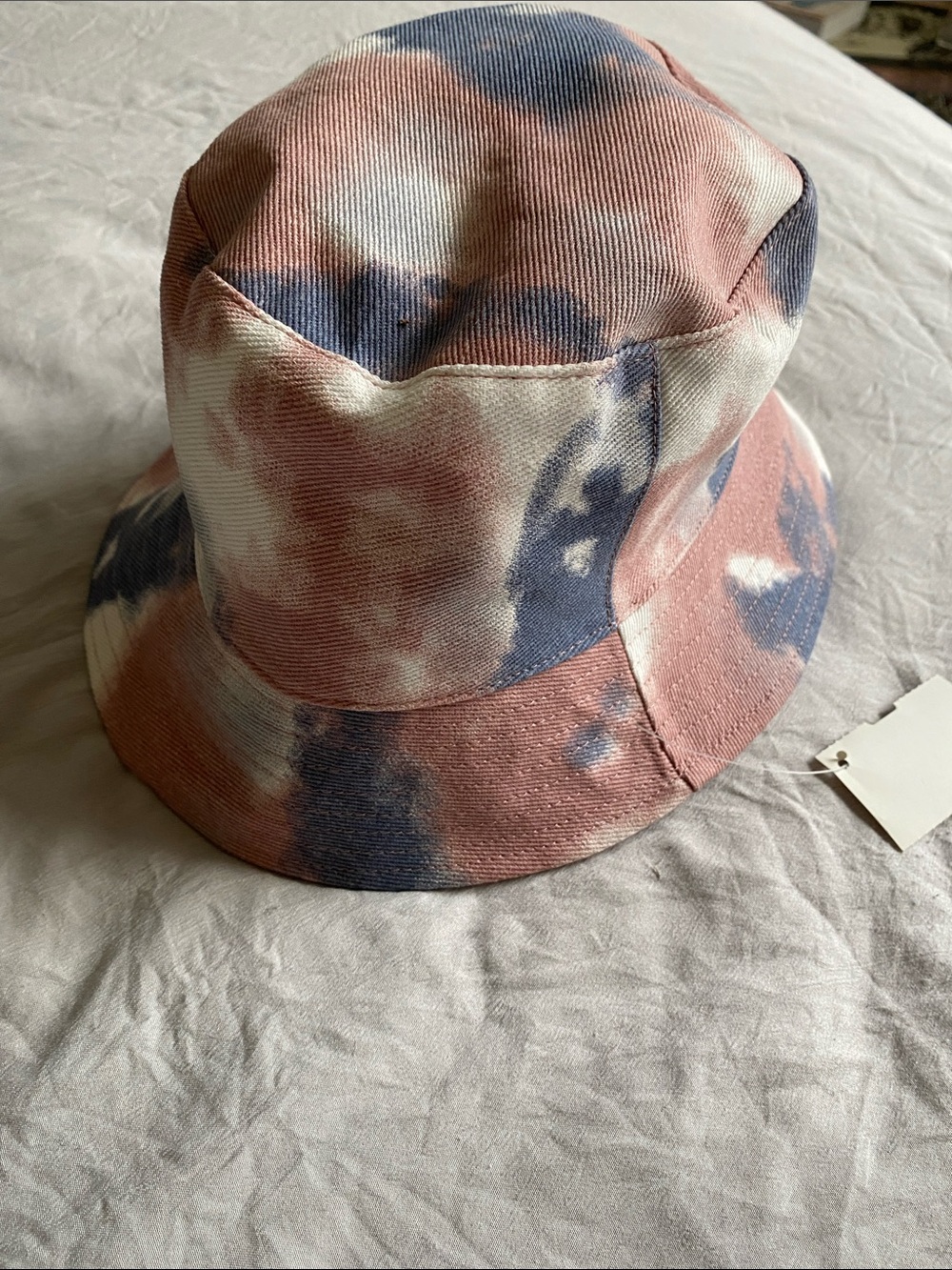 Tie-Dye Cotton Bucket Hat in Blush and Blue
